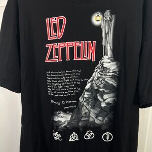 Led Zeppelin Stairway To Heaven Hermit Graphic T-Shirt Black XL Solid Rock